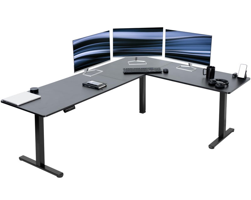 VIVO Electric Corner LShaped 84 x 63 in Standing Desk Memory Height Adjustment Black Top Black Frame DESKE3CTBB84