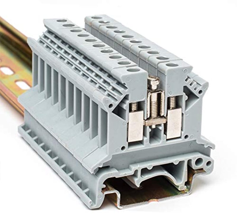 Erayco كتلة طرفية على سكة DIN UK2.5B-GR، مشبك برغي، 600 فولت 20 أمبير 24-12AWG، عبوة من 100 - Image 1