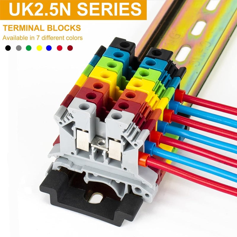 Erayco كتلة طرفية على سكة DIN UK2.5B-GR، مشبك برغي، 600 فولت 20 أمبير 24-12AWG، عبوة من 100 - Image 2