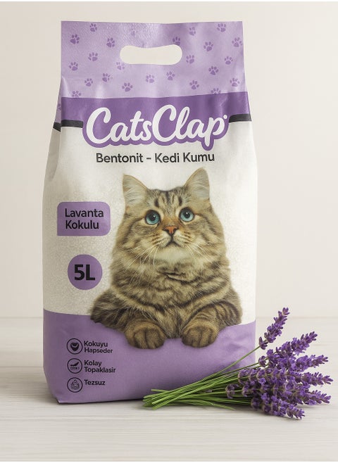 Cat litter - made from carbon bentonite by catsclap – with the scent of perfumed lavender – 5-liter capacity – Made in Turkey.