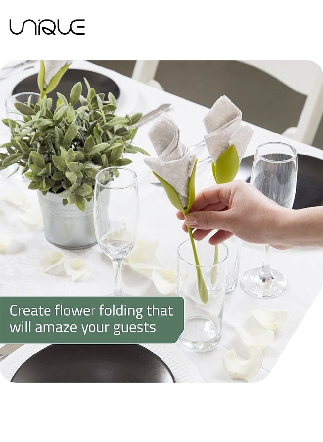 Unique - Bloom Napkin Holders for Tables, Set of 4 Green Stemmed Plastic Twist Flower Buds Serviette Holders Plus White Napkins for Making Original Table Arrangements - Image 1