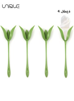 Bloom Napkin Holders for Tables, Set of 4 Green Stemmed Plastic Twist Flower Buds Serviette Holders Plus White Napkins for Making Original Table Arrangements