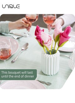 Unique Bloom Napkin Holders for Tables, Set of 4 Green Stemmed Plastic Twist Flower Buds Serviette Holders Plus White Napkins for Making Original Table Arrangements  - Image 5