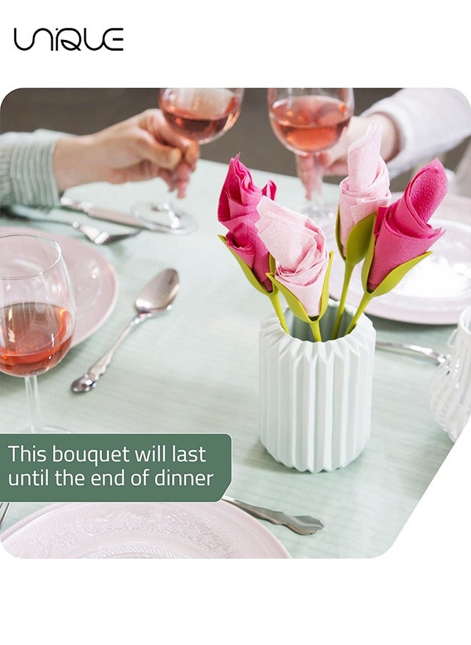 Unique - Bloom Napkin Holders for Tables, Set of 4 Green Stemmed Plastic Twist Flower Buds Serviette Holders Plus White Napkins for Making Original Table Arrangements - Image 1