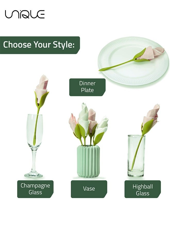 Unique - Bloom Napkin Holders for Tables, Set of 4 Green Stemmed Plastic Twist Flower Buds Serviette Holders Plus White Napkins for Making Original Table Arrangements - Image 1