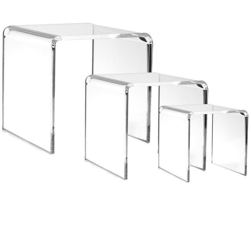 BANBERRY DESIGNS BANBERRY DESIGNS Clear Acrylic Risers  Set of 3 Assorted Sizes  Jewelry Display Shelf Fixtures Tabletop Stands  Transparent Retail Pedestals 