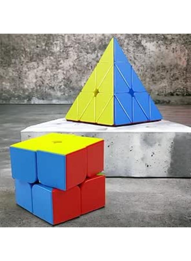 Toys Treasure We Deliver Smiles Combo of 2x2 & Pyramid High Speed Sticker Less Magic Puzzle Cube (2 Pieces) - The Ultimate Puzzle Set for Fun and Learning