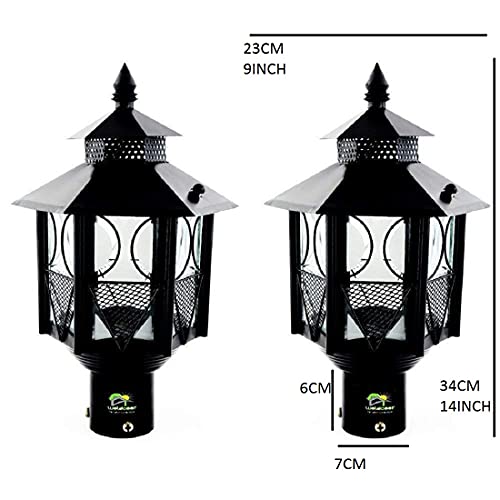 Weldecor Metal Antique Decorative Outdoor Gate Lamps,Architectural Design for Main Home Gate Light Waterproof,Rustproof for Garden,Exterior Compound Wall Lights for Piller,Pole Lamp Post Set of 2 - Image 2