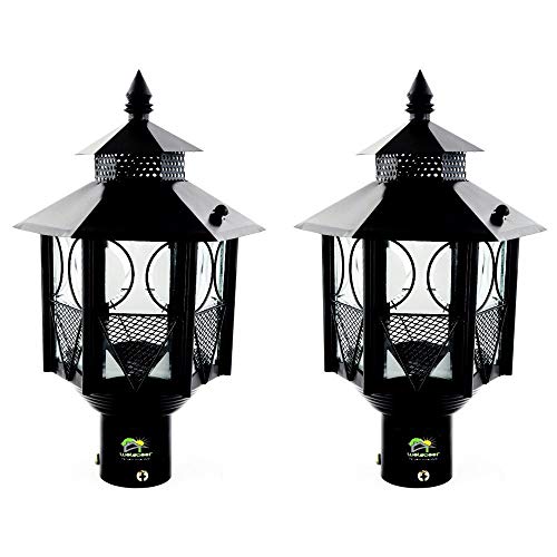 Weldecor Metal Antique Decorative Outdoor Gate Lamps,Architectural Design for Main Home Gate Light Waterproof,Rustproof for Garden,Exterior Compound Wall Lights for Piller,Pole Lamp Post Set of 2 - Image 1