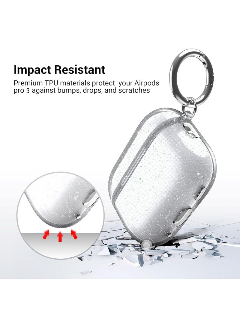 Aookay for Airpods Pro 3 Case Clear Glitter, Sparkle Bling Clear Case for Airpods Pro 3rd Generation Case Cover 2025, Shockproof Cute Soft TPU Case with Carabiner (Glitter Clear) - Image 3