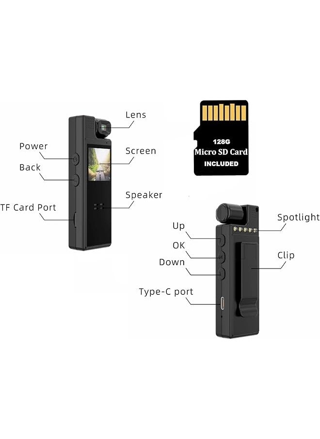 erorex - Digital Voice Recorder With 180° Rotating Lens Camera 4K Video Audio Recording Body Cameras 128G Camcorder With Night Vision For Personal Civilians Police Law Enforcement 128G - Image 1