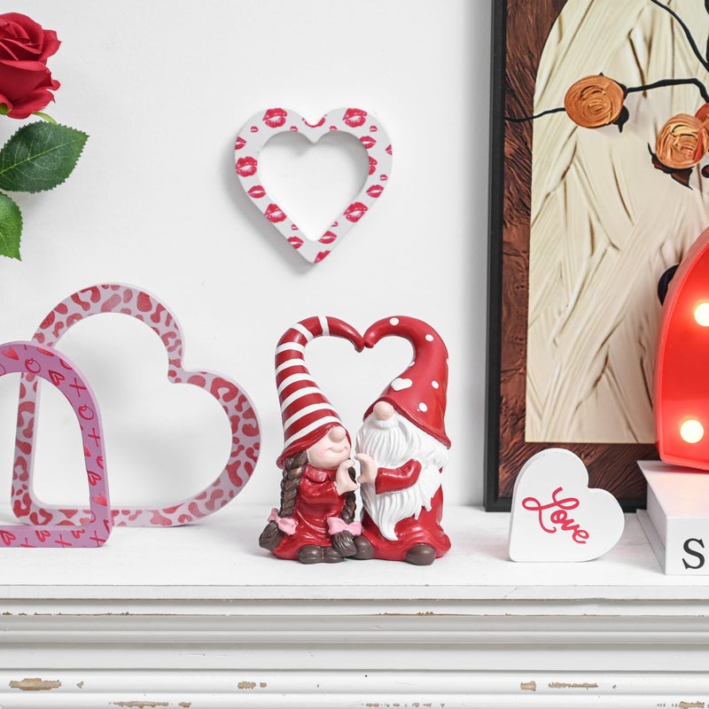 AOMOONOA Valentines Day Gnomes Decor, 2Pcs Heart Couple Gnome Gift for Her, Valentines Gnome Figurines Decorations for Home Table, Mantel, Wedding Tiered Tray Decor - Image 2