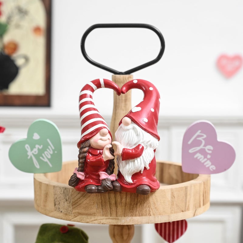 AOMOONOA Valentines Day Gnomes Decor, 2Pcs Heart Couple Gnome Gift for Her, Valentines Gnome Figurines Decorations for Home Table, Mantel, Wedding Tiered Tray Decor - Image 3
