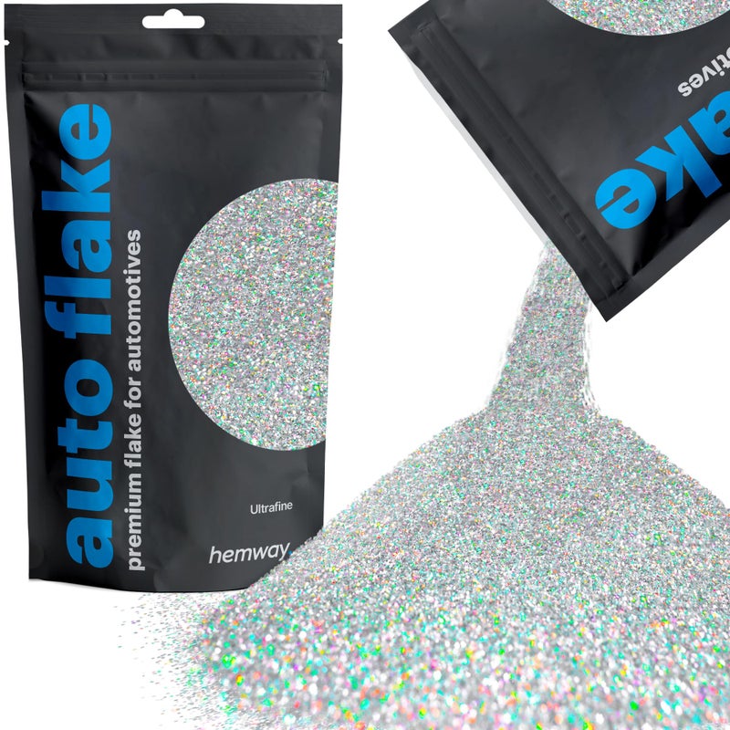 Hemway Hemway Auto Metal Flake Premium Glitter Paint Additive for Cars Bikes Automotives Spray Painting Epoxy Resin  DIY 100g  35oz  Ultrafine 1128 0008 02mm  Silver Holographic