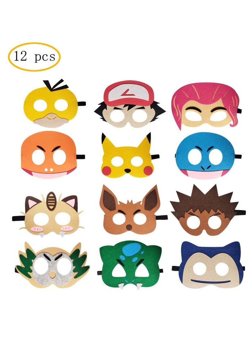SYOSI Anime kemon birthday party supplies 12pcs pika theme blanket mask suitable for children's roleplaying decorations and Red Blue Black Green Pink 67x55x02 - Image 1