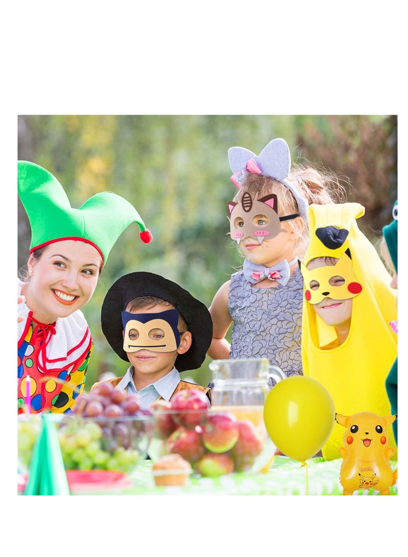 SYOSI Anime kemon birthday party supplies 12pcs pika theme blanket mask suitable for children's roleplaying decorations and Red Blue Black Green Pink 67x55x02 - Image 2