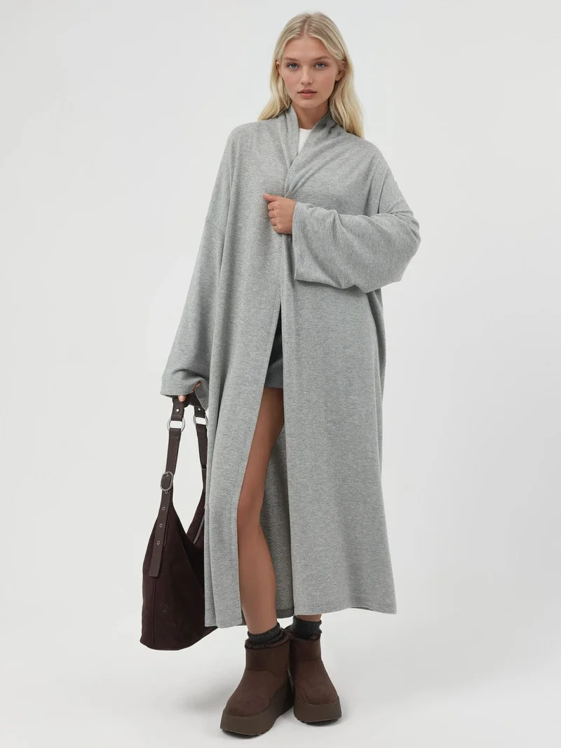 Busem Relaxed Fit Longline Open-Front Shawl Collar Knit Cardigan