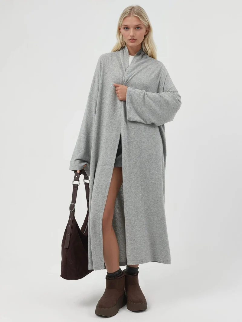 Busem Relaxed Fit Longline Open-Front Shawl Collar Knit Cardigan