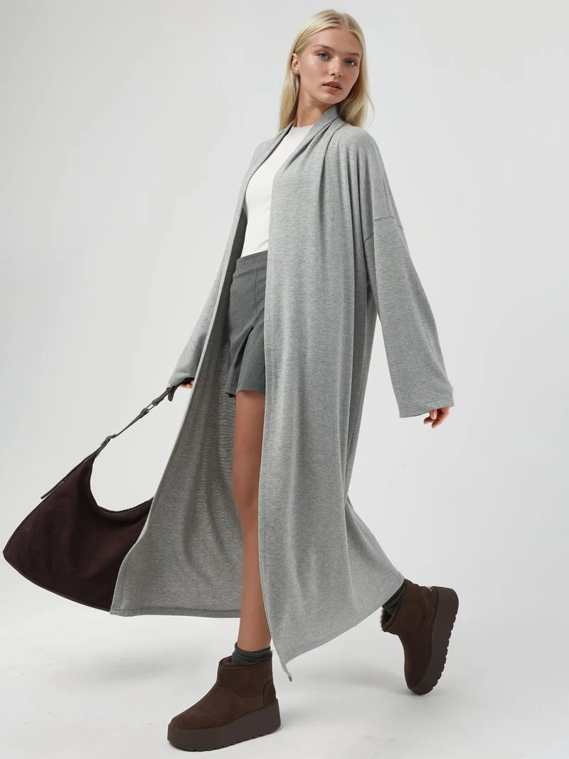 Busem Relaxed Fit Longline Open-Front Shawl Collar Knit Cardigan