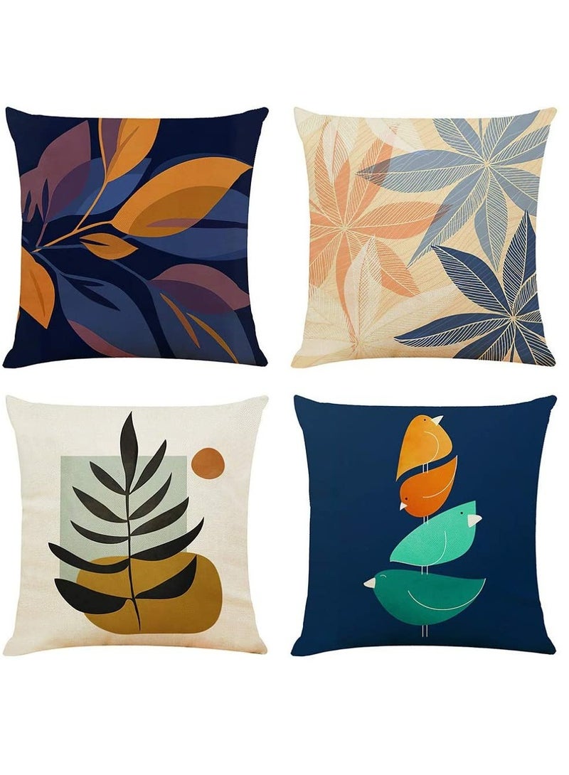 SYOSI Pillow Cases, Decorative Pack of 4 Navy Blue Orange Cushion Covers 18x18 inch Linen Square Throw Pillow Covers for Living Room Sofa Couch Bed Pillowcases(45cm x 45cm)  - Image 1
