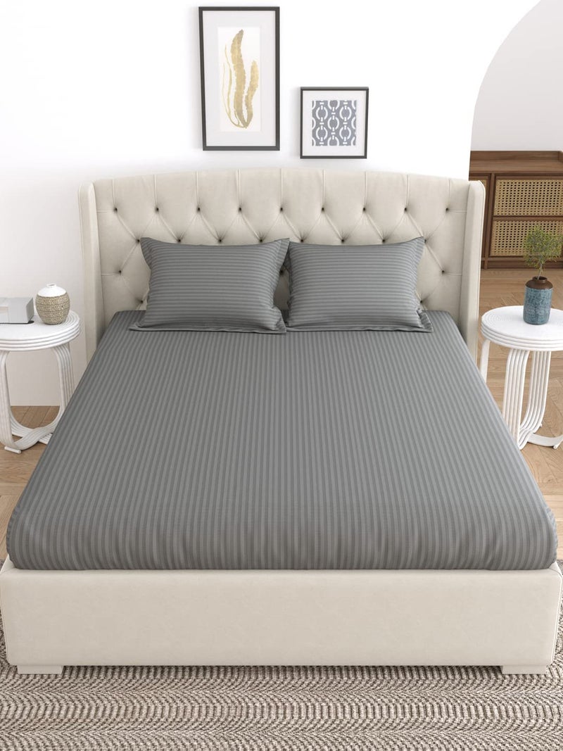 LINENWALAS 100% Cotton Linen Striped Bedsheet for Single Bed Size Bedding with Pillow Cover for Bedroom, Soft Smooth Hotel Quality Flat Sheets with Pillowcase for Summer (60" x 90", Grey) - Image 1