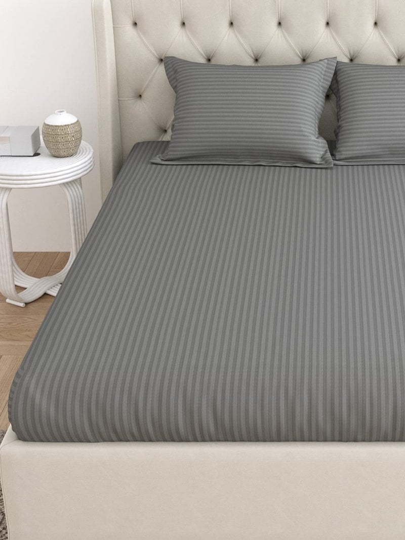 LINENWALAS 100% Cotton Linen Striped Bedsheet for Single Bed Size Bedding with Pillow Cover for Bedroom, Soft Smooth Hotel Quality Flat Sheets with Pillowcase for Summer (60" x 90", Grey) - Image 5