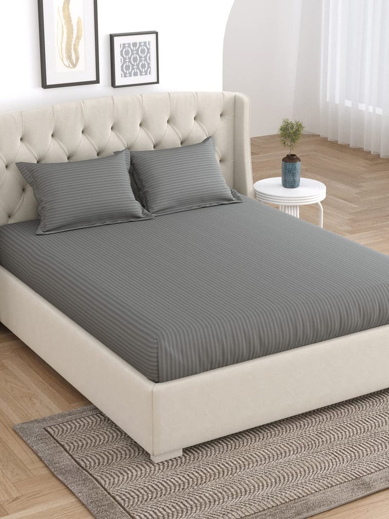 LINENWALAS 100% Cotton Linen Striped Bedsheet for Single Bed Size Bedding with Pillow Cover for Bedroom, Soft Smooth Hotel Quality Flat Sheets with Pillowcase for Summer (60" x 90", Grey) - Image 2