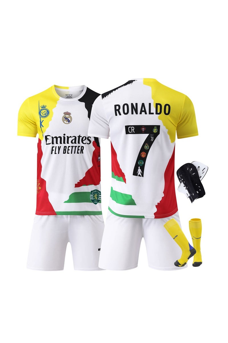 WHITE GAINS The No. 7 football jersey 4-piece set, including the top, shorts, socks and knee pads, is made of breathable, comfortable, quick-drying and elastic fabric, specially designed for football enthusiasts and sports people - Image 1