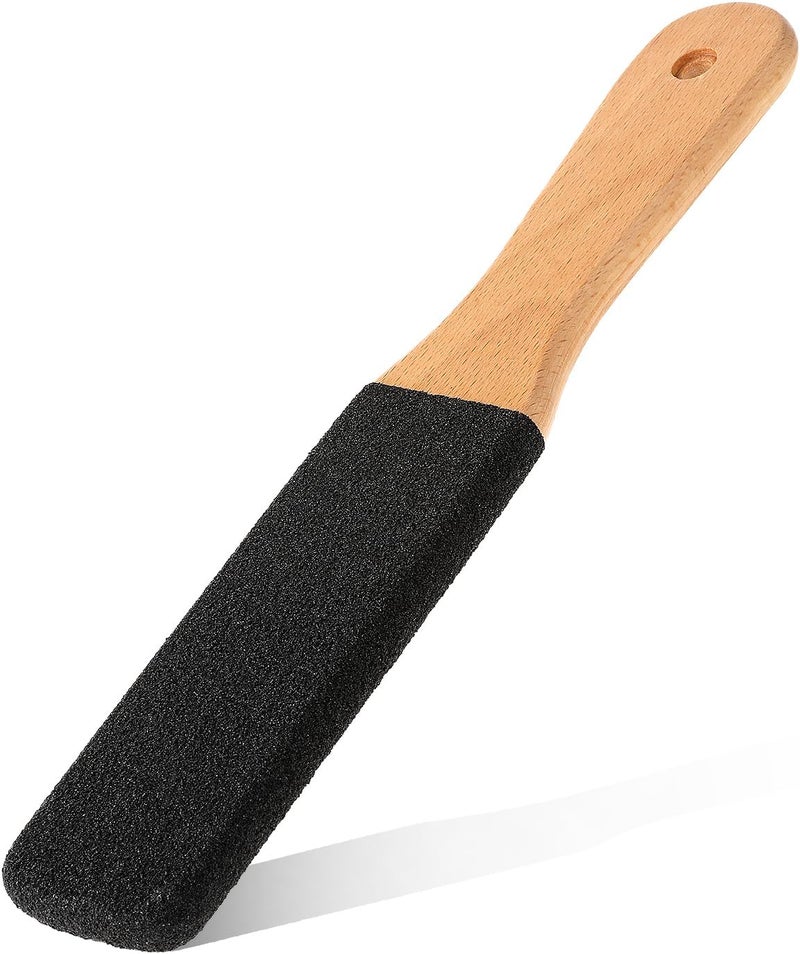 WLLHYF Foot File, Pumice Stone Exfoliating Pedicure Rasp Foot Scrubber with Wooden Handle, Remove Hard Dead Skin Callus Dry Rough Cracked Corn Feet in Shower, Black - Image 1