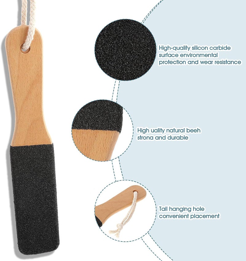 WLLHYF Foot File, Pumice Stone Exfoliating Pedicure Rasp Foot Scrubber with Wooden Handle, Remove Hard Dead Skin Callus Dry Rough Cracked Corn Feet in Shower, Black - Image 3