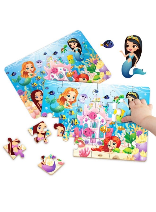 أحجية الصور المقطوعة الورقية لمشهد حورية البحر، مكونة من 24 قطعة، مناسبة للتعليم المبكر، مصنوعة يدويًا - Image 1