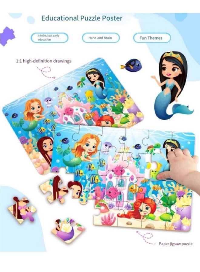 أحجية الصور المقطوعة الورقية لمشهد حورية البحر، مكونة من 24 قطعة، مناسبة للتعليم المبكر، مصنوعة يدويًا - Image 2