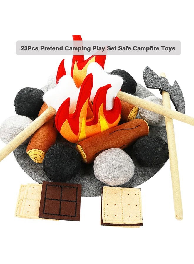 Yowlieu 23 PCS Pretend Campfire Toys, Kids Plush Felt Play Campfire Playset Safe Fake Fire Wood Stones Toys Pretend Camping Play Set for Kids Toddlers Age 3-5 - Image 2