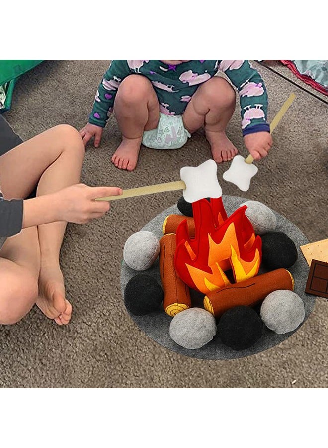 Yowlieu 23 PCS Pretend Campfire Toys, Kids Plush Felt Play Campfire Playset Safe Fake Fire Wood Stones Toys Pretend Camping Play Set for Kids Toddlers Age 3-5 - Image 5
