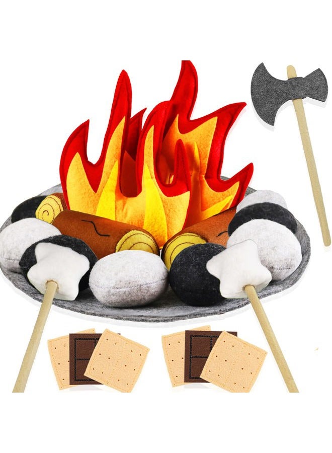 Yowlieu 23 PCS Pretend Campfire Toys, Kids Plush Felt Play Campfire Playset Safe Fake Fire Wood Stones Toys Pretend Camping Play Set for Kids Toddlers Age 3-5 - Image 1
