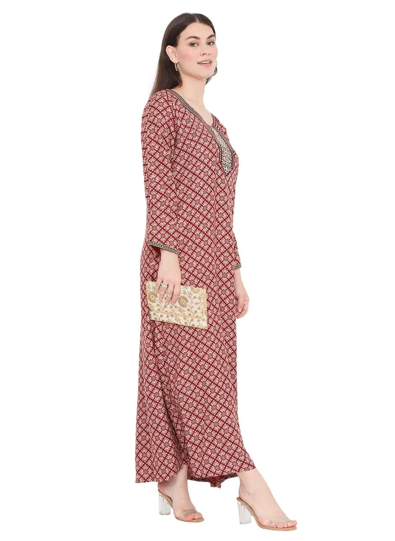 HANA & SARA CREATIVE THREAD EMBROIDERY WITH STYLISH PRINTED DESIGN ARABIC KAFTAN FARASHA DRESSES