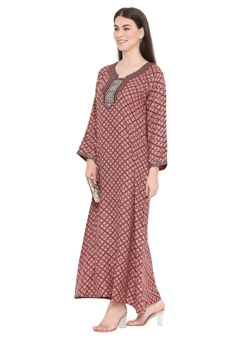 HANA & SARA CREATIVE THREAD EMBROIDERY WITH STYLISH PRINTED DESIGN ARABIC KAFTAN FARASHA DRESSES