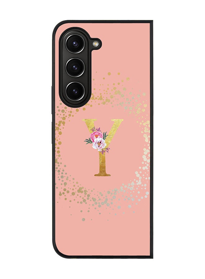 Stylizedd Rugged Black edge case for Samsung Galaxy Z Fold5, Slim fit Soft Case Flexible Rubber Edges Anti Drop TPU Gel Thin Cover -  Custom Monogram Initial Letter Floral Pattern Alphabet - Y  (Rose Pink ) - Image 1