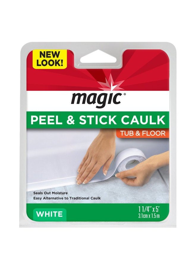 Magic American Tub/Floor Peel and Stick Caulk, 1-1/4" x 5' (3.1cm * 1.5m), (1 Count (Pack of 1), white) - Image 1