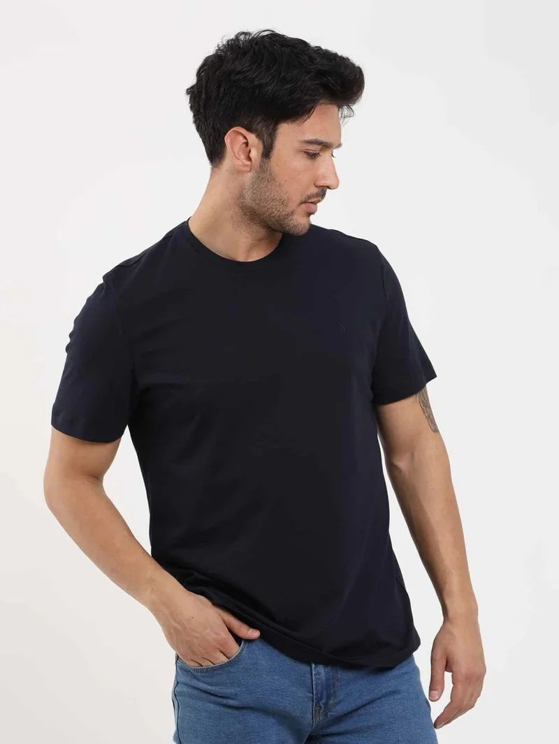 دوفي Navy Blue Men's Slim Fit Plain O Neck Tshirt - 105492