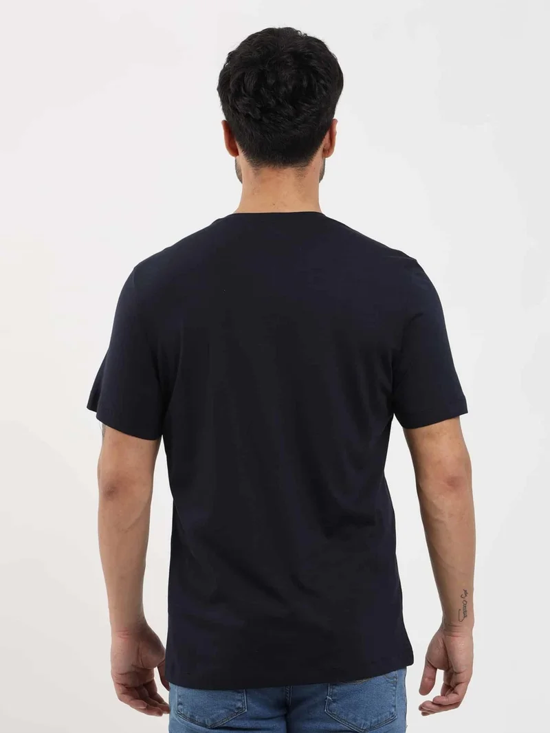 دوفي Navy Blue Men's Slim Fit Plain O Neck Tshirt - 105492
