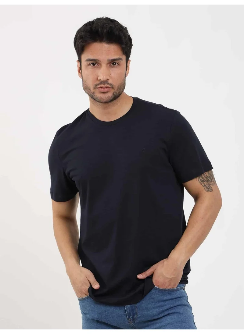 Dufy Navy Blue Men's Slim Fit Plain O Neck Tshirt - 105492