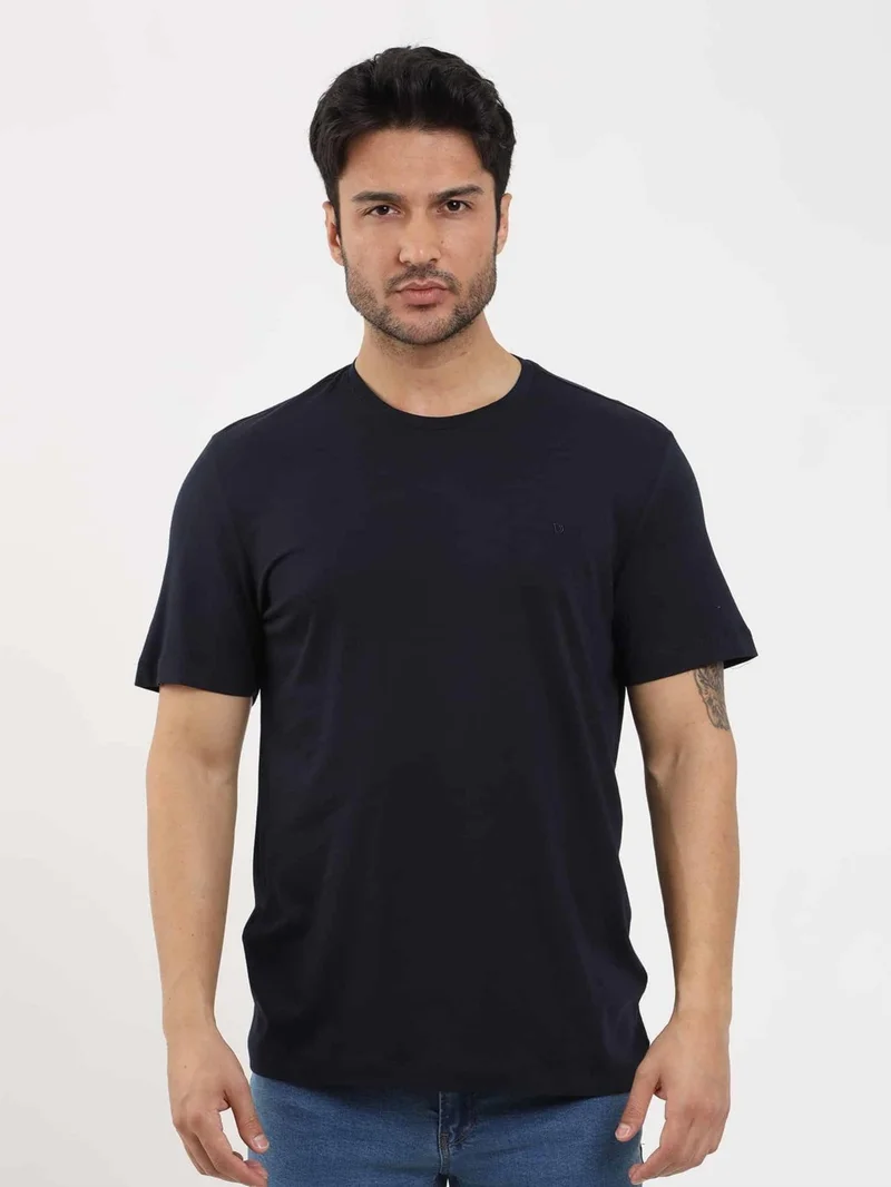 دوفي Navy Blue Men's Slim Fit Plain O Neck Tshirt - 105492
