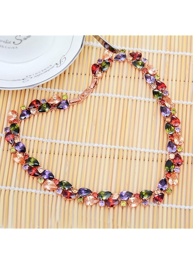 YouBella Multicolour Rose gold Fabric Stylish AAA Swiss Zircon Necklace Jewelery for Women and Girls - Image 5