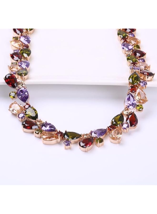 YouBella Multicolour Rose gold Fabric Stylish AAA Swiss Zircon Necklace Jewelery for Women and Girls - Image 4