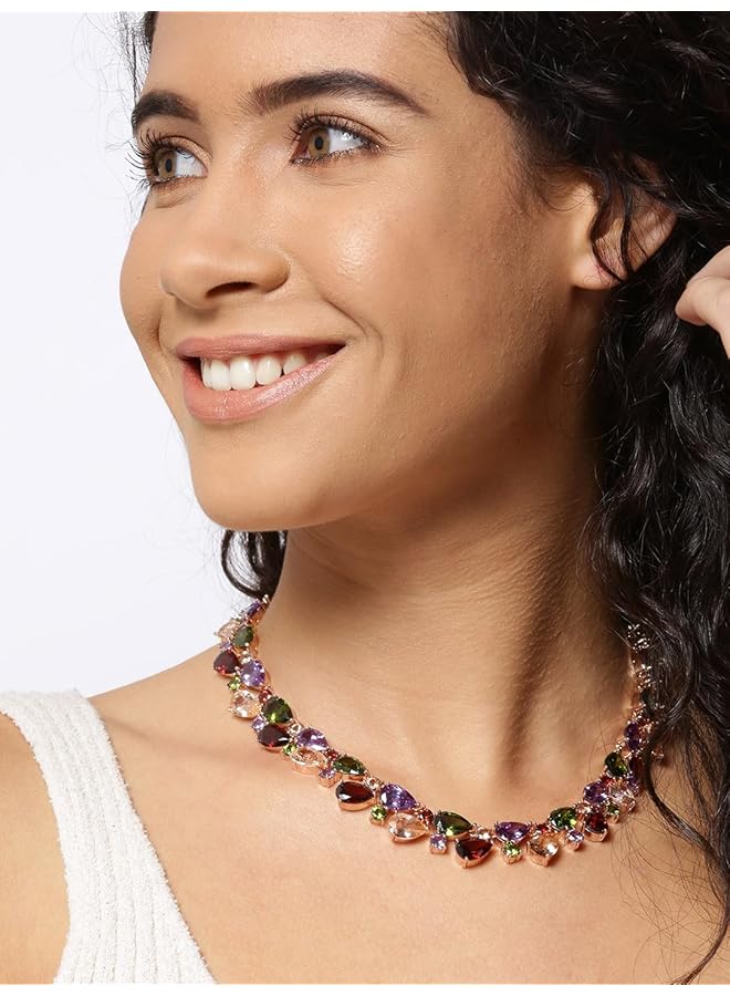 YouBella Multicolour Rose gold Fabric Stylish AAA Swiss Zircon Necklace Jewelery for Women and Girls - Image 2