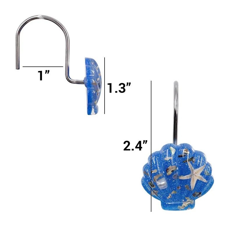Y&D 12 Pack Stainless Steel Shower Curtain Rings with Crystal Resin Seashells, Decorative Glide Hooks for Bathroom - Image 3