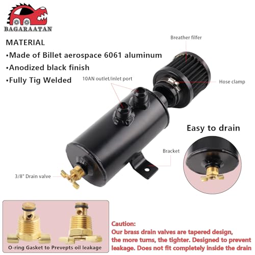 BAGARAATAN 10AN Oil Catch Can Breather Can with Drain Valve 750ML Capacity and 10AN 5/8 Fuel Line Fitting Kit Nylon Braided CPE Fuel Line 10FT - Image 4