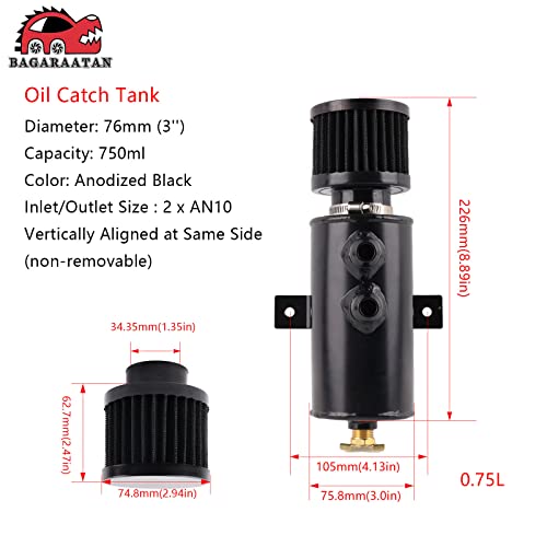 BAGARAATAN 10AN Oil Catch Can Breather Can with Drain Valve 750ML Capacity and 10AN 5/8 Fuel Line Fitting Kit Nylon Braided CPE Fuel Line 10FT - Image 2