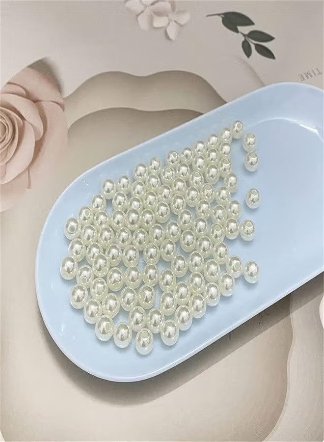 خرز لؤلؤي دائري، 400 قطعة، خرز لامع ساتان متناثر للأساور والأقراط والقلائد والأعمال اليدوية، أبيض - Image 2